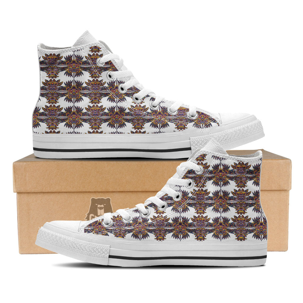 Tiki Mask Ornament Print Pattern White High Top Shoes-grizzshop