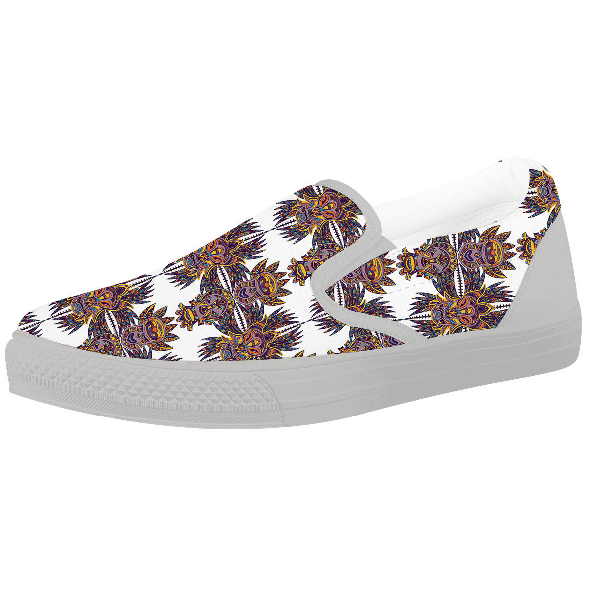 Tiki Mask Ornament Print Pattern White Slip On Shoes-grizzshop
