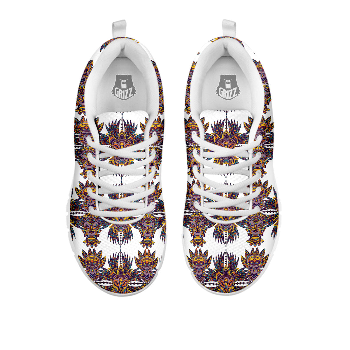 Tiki Mask Ornament Print Pattern White Sneaker-grizzshop