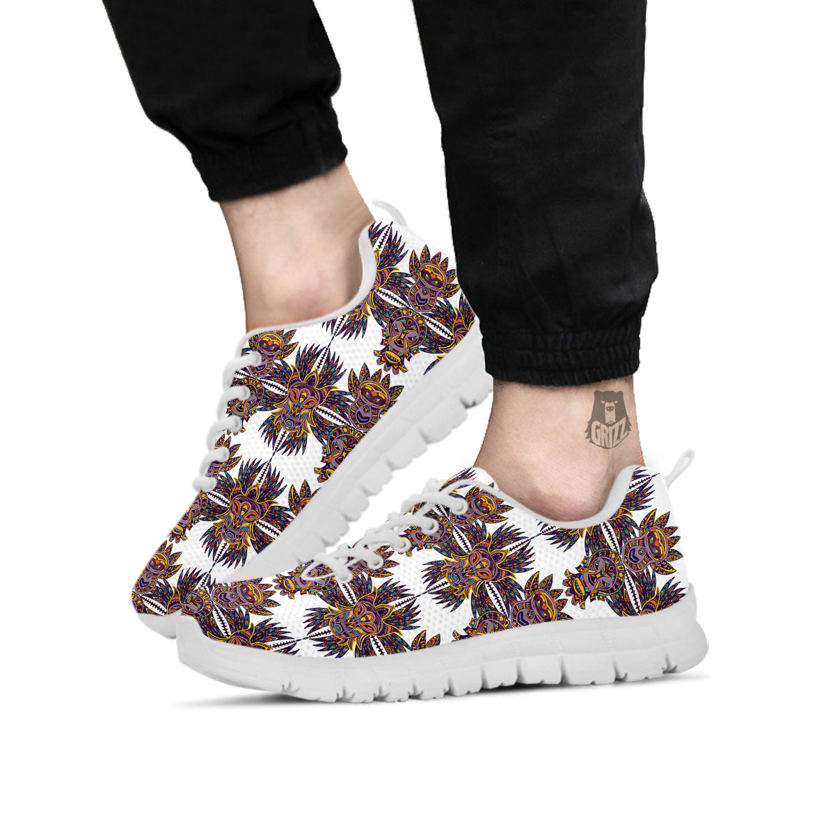 Tiki Mask Ornament Print Pattern White Sneaker-grizzshop
