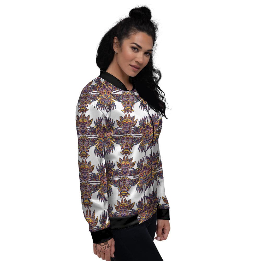 Tiki Mask Ornament Print Pattern Women's Bomber Jacket-grizzshop