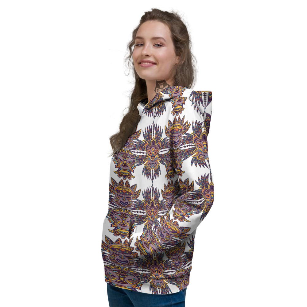 Tiki Mask Ornament Print Pattern Women's Hoodie-grizzshop