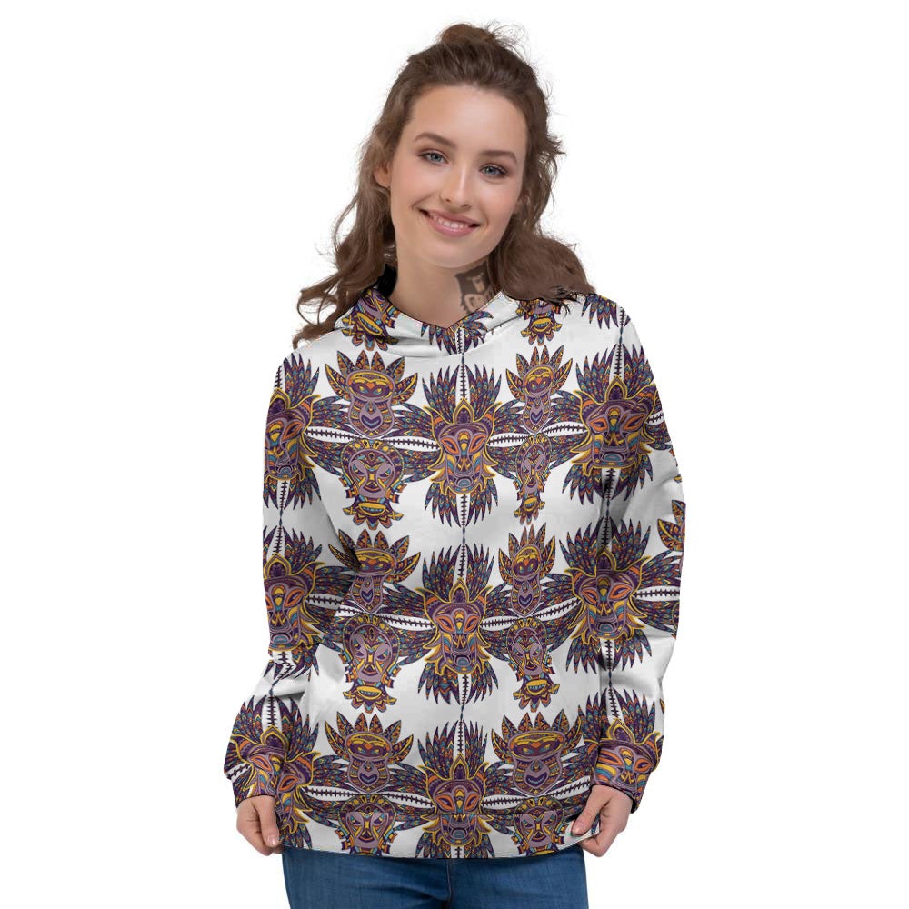 Tiki Mask Ornament Print Pattern Women's Hoodie-grizzshop