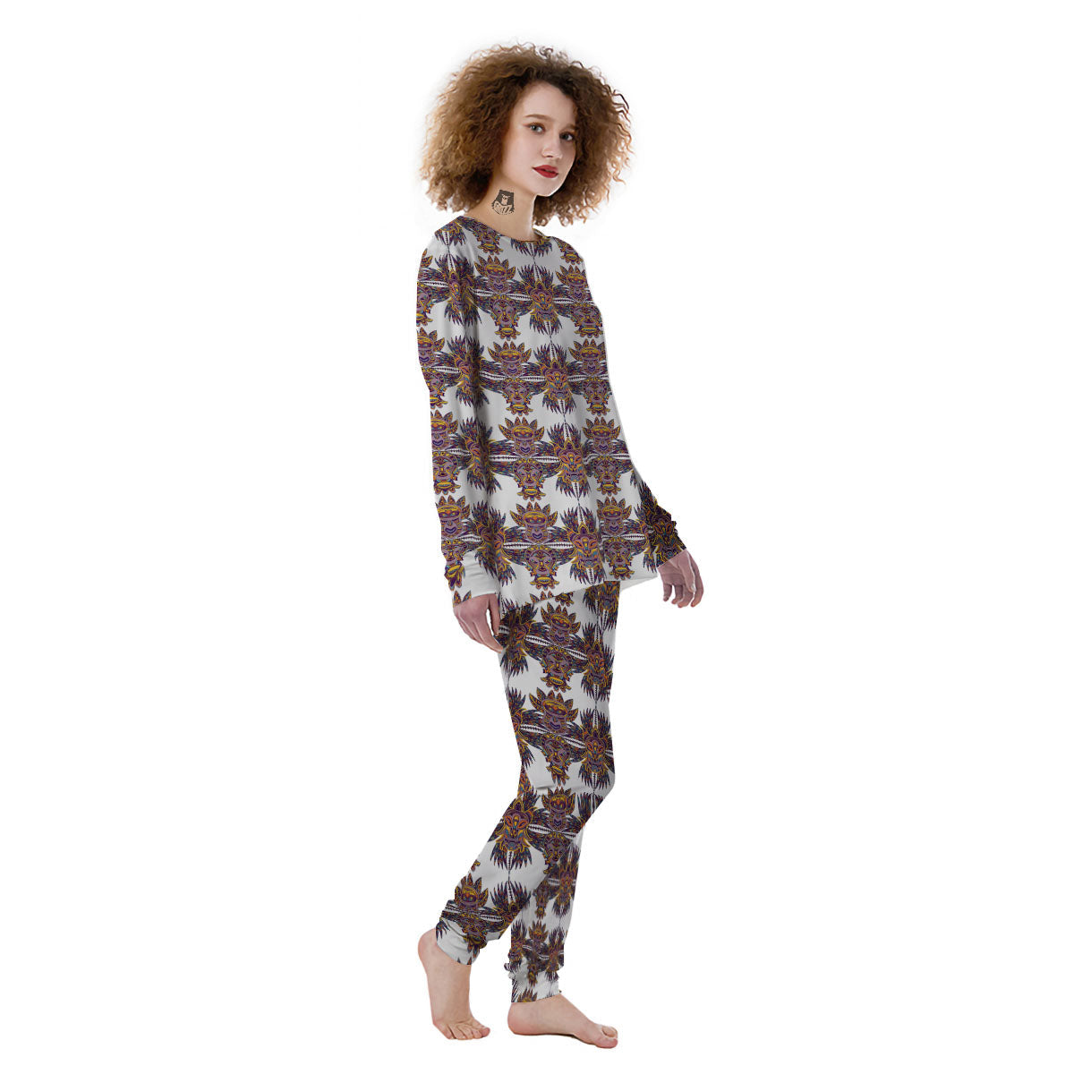 Tiki Mask Ornament Print Pattern Women's Pajamas-grizzshop