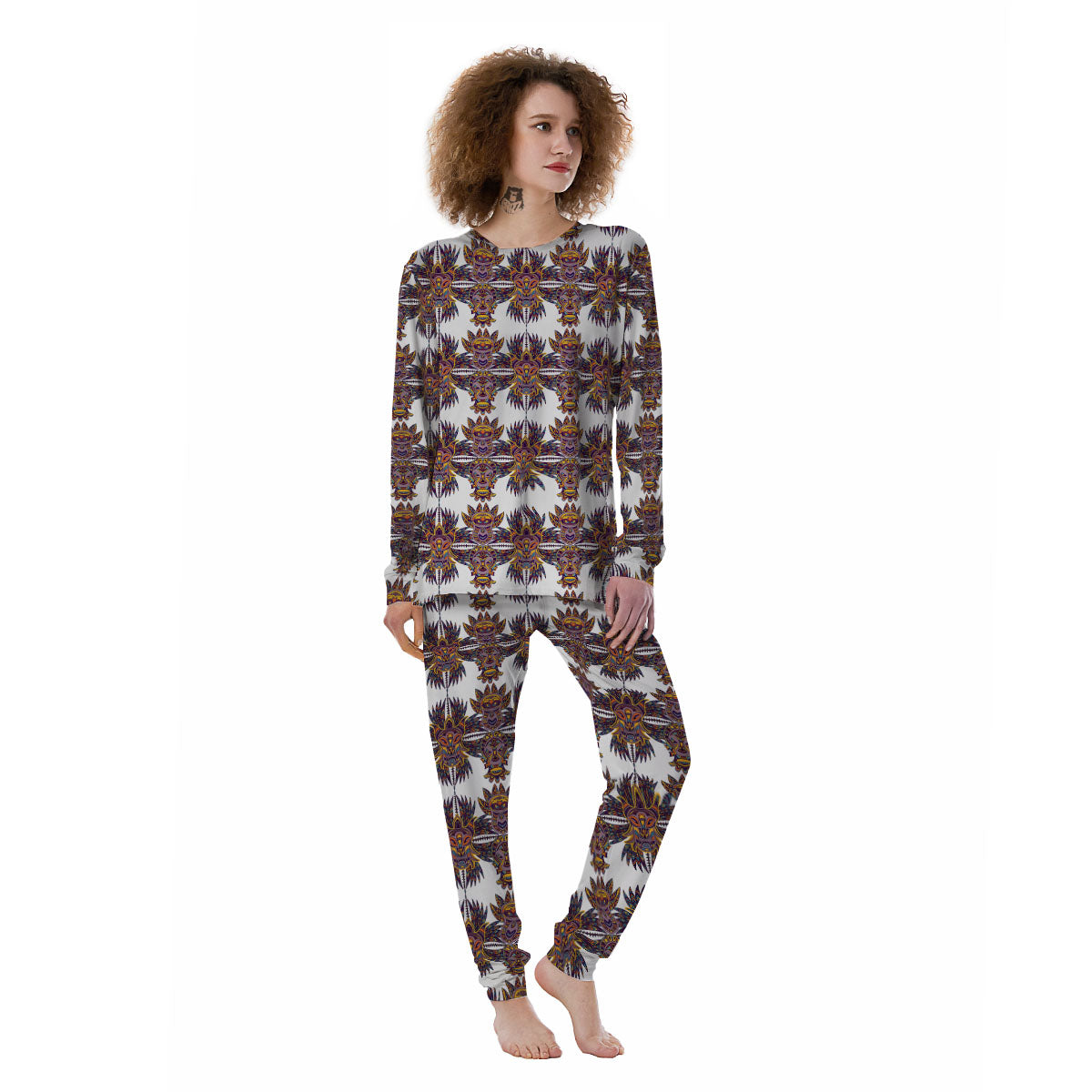 Tiki Mask Ornament Print Pattern Women's Pajamas-grizzshop