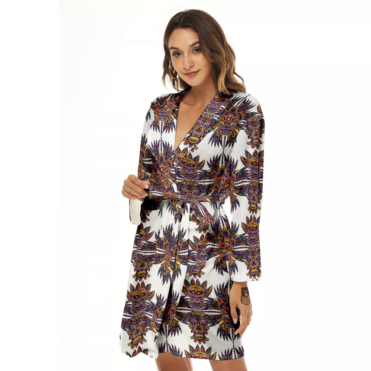 Tiki Mask Ornament Print Pattern Women's Robe-grizzshop