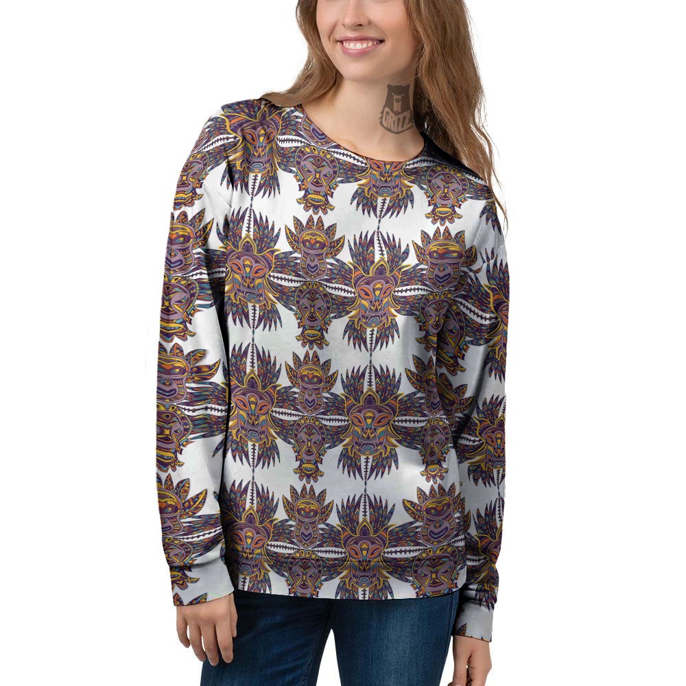 Tiki Mask Ornament Print Pattern Women's Sweatshirt-grizzshop