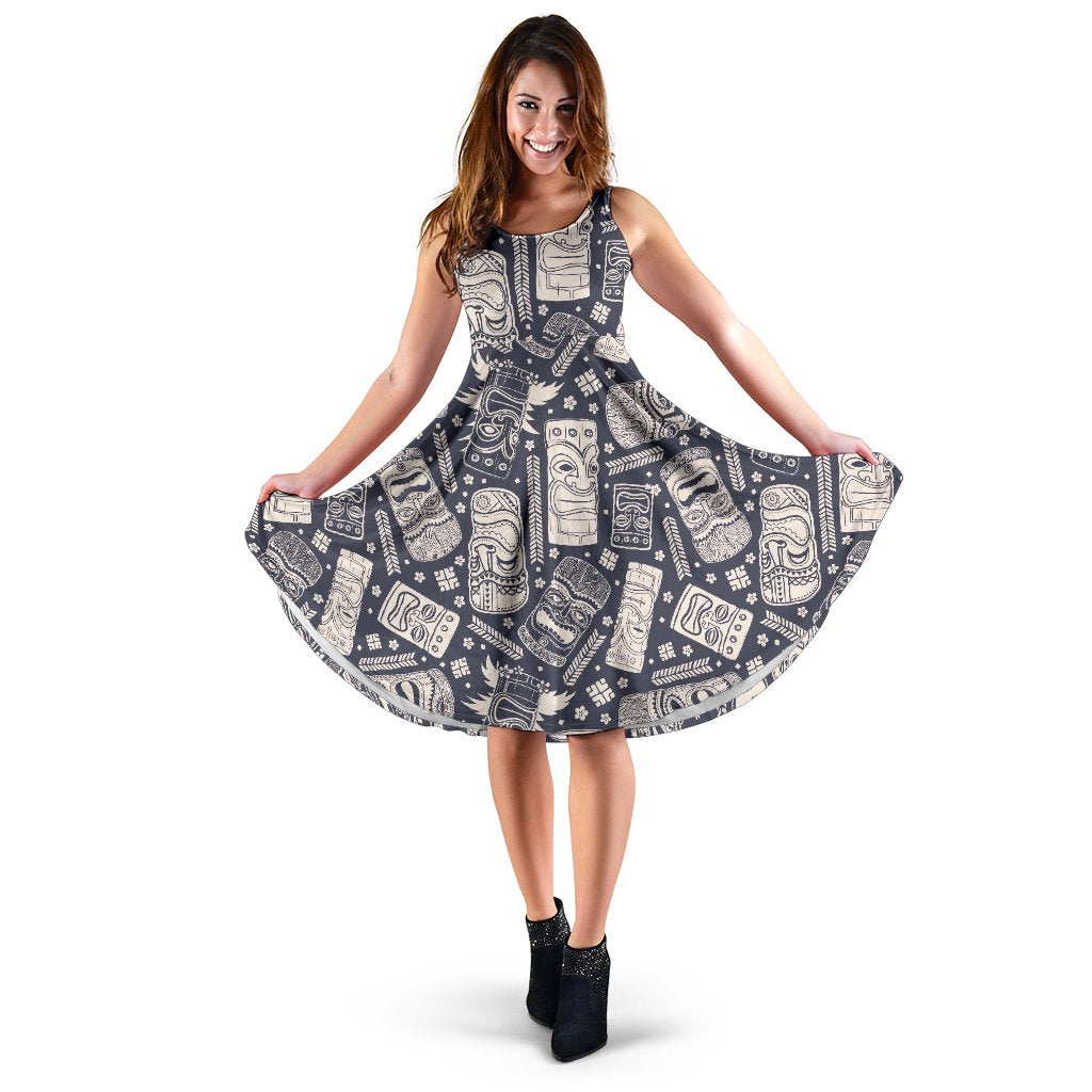 Tiki Pattern Print Dress-grizzshop