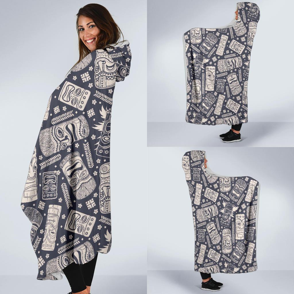 Tiki Pattern Print Hooded Blanket-grizzshop
