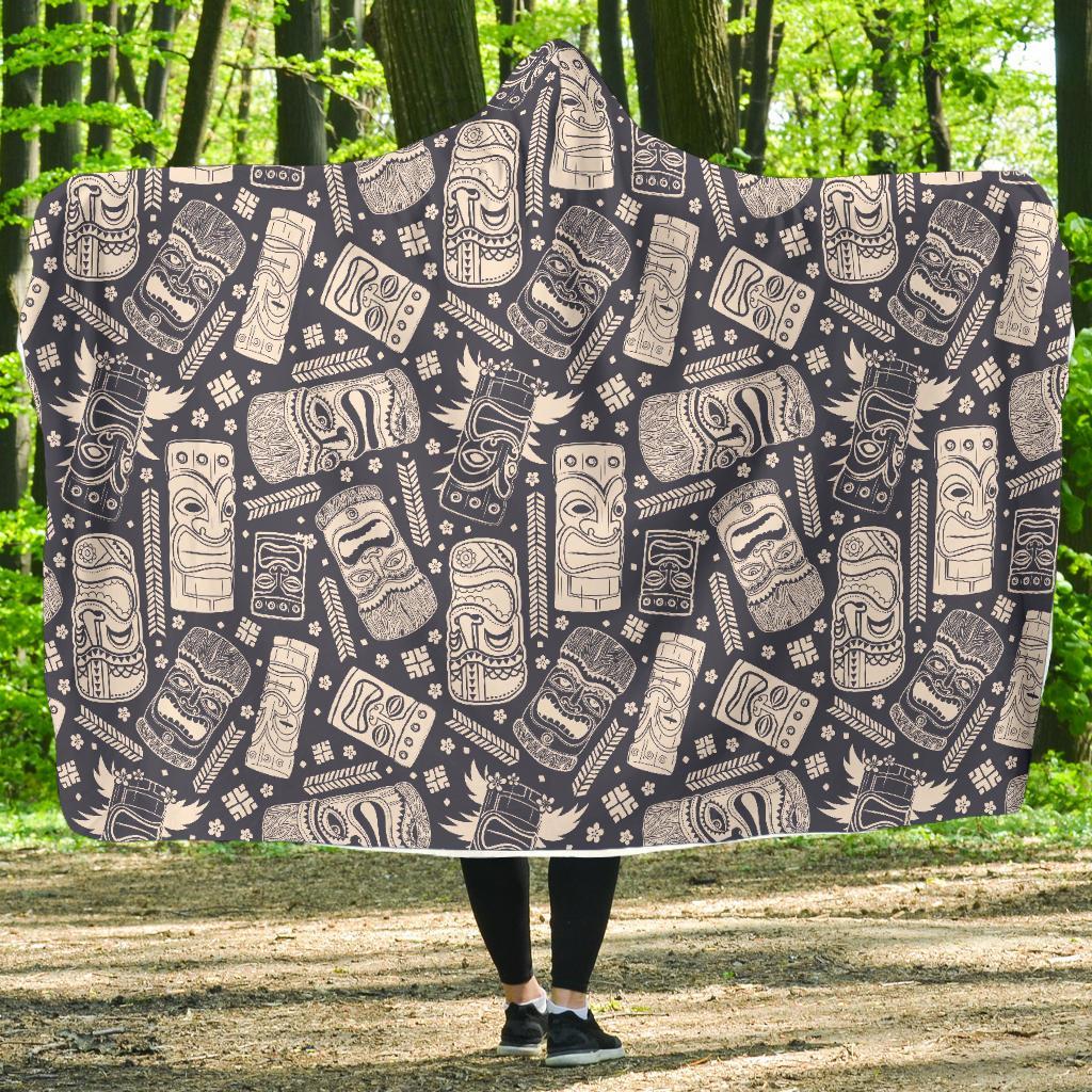 Tiki Pattern Print Hooded Blanket-grizzshop