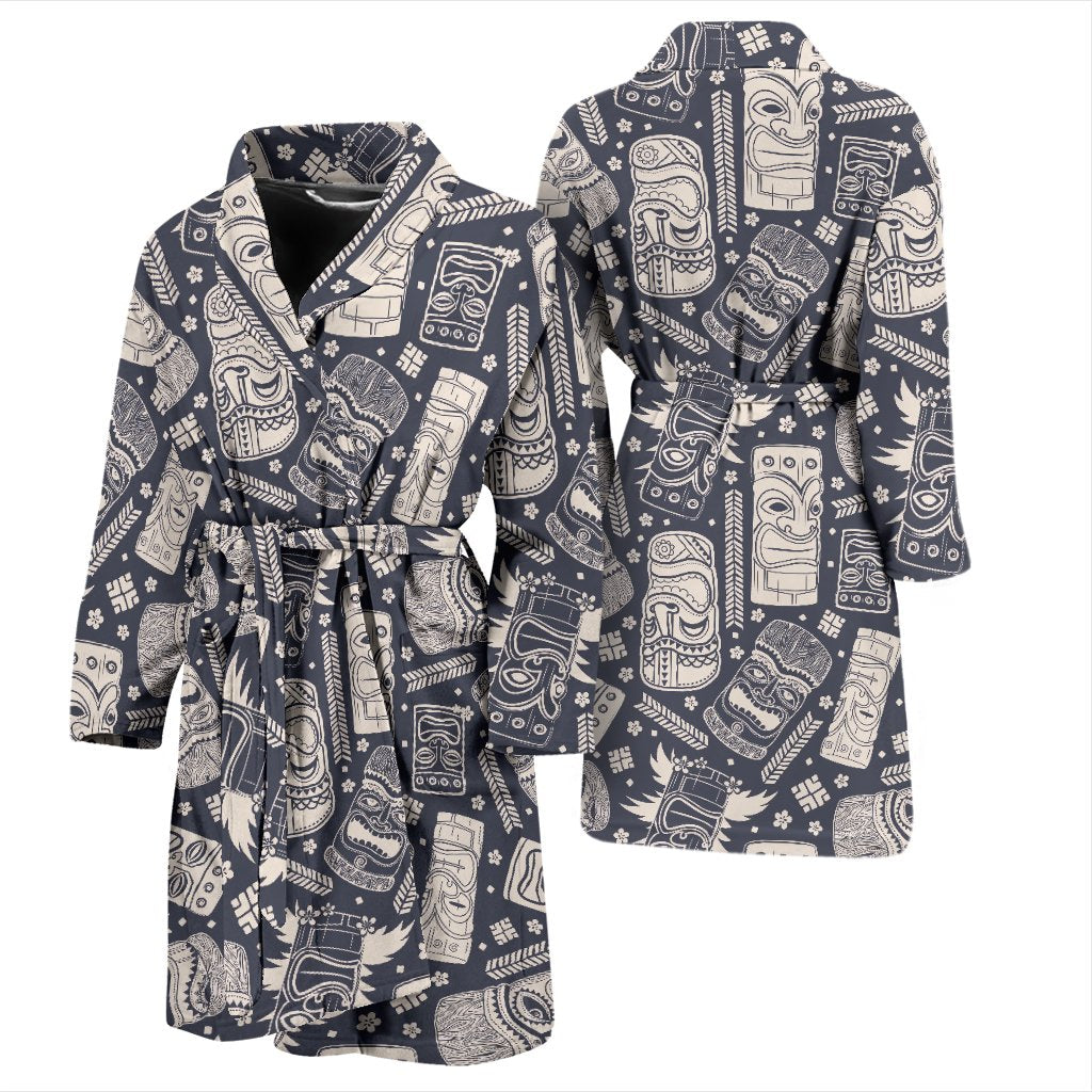 Tiki Pattern Print Men Long Robe-grizzshop