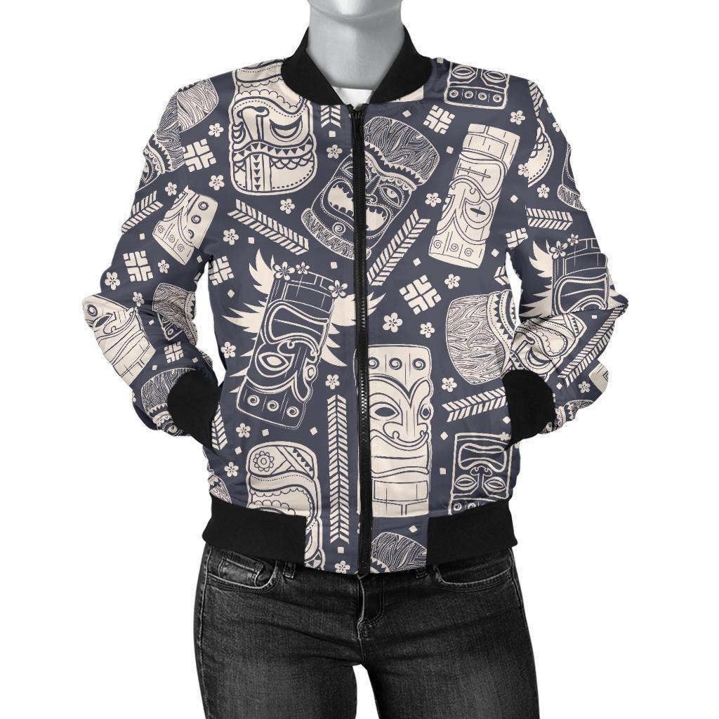 Tiki Pattern Print Women Casual Bomber Jacket-grizzshop