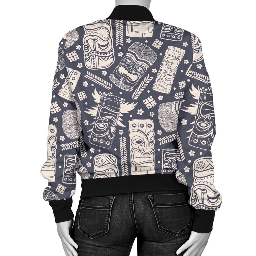 Tiki Pattern Print Women Casual Bomber Jacket-grizzshop