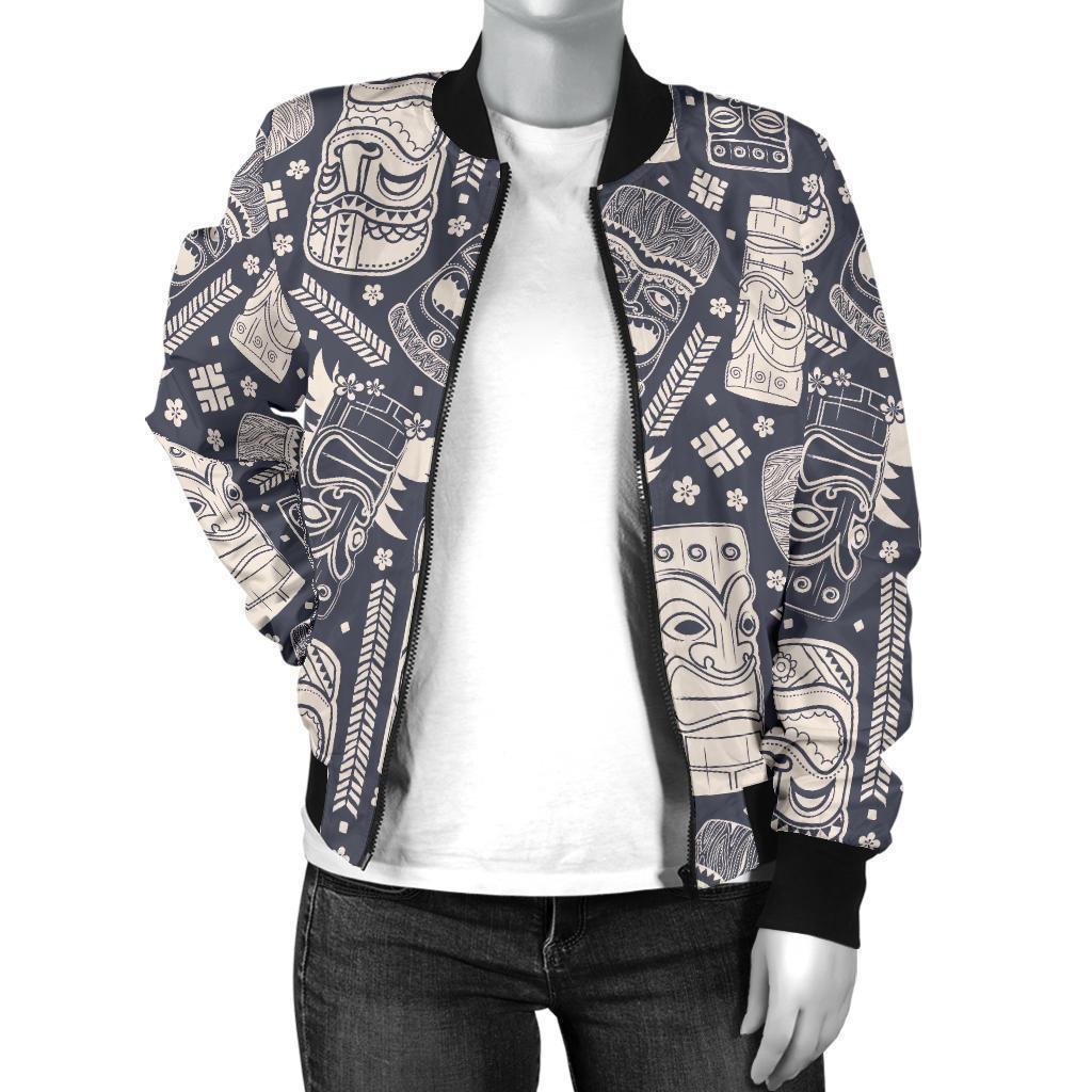 Tiki Pattern Print Women Casual Bomber Jacket-grizzshop