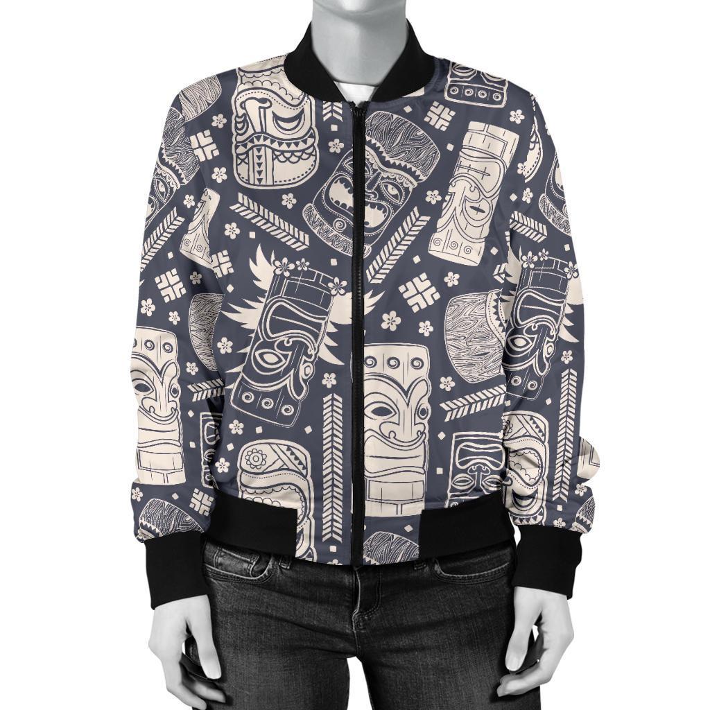 Tiki Pattern Print Women Casual Bomber Jacket-grizzshop