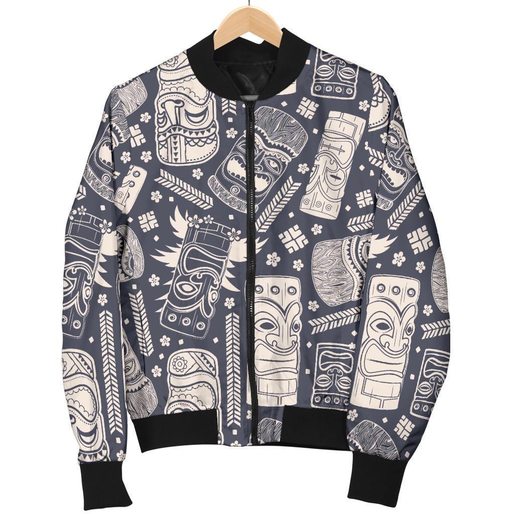 Tiki Pattern Print Women Casual Bomber Jacket-grizzshop