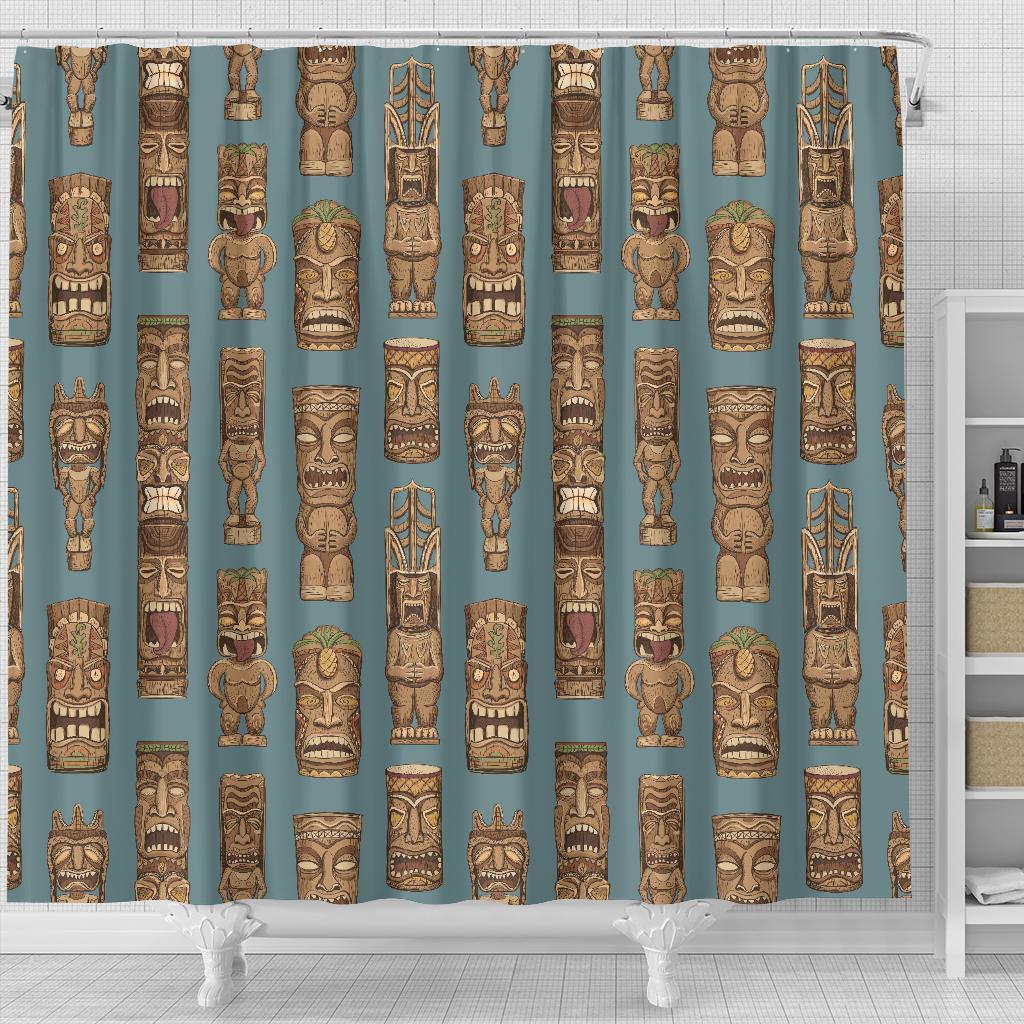 Tiki Print Pattern Bathroom Shower Curtain-grizzshop