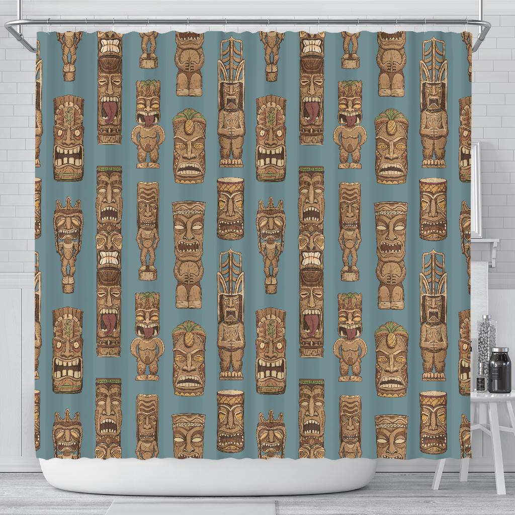 Tiki Print Pattern Bathroom Shower Curtain-grizzshop