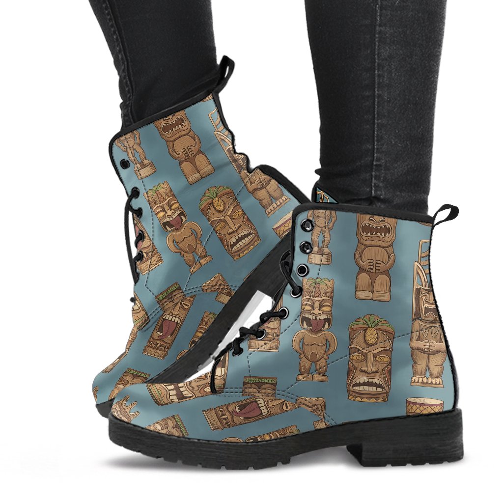 Tiki Print Pattern Men Women Leather Boots-grizzshop