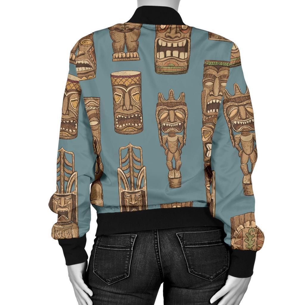 Tiki Print Pattern Women Casual Bomber Jacket-grizzshop