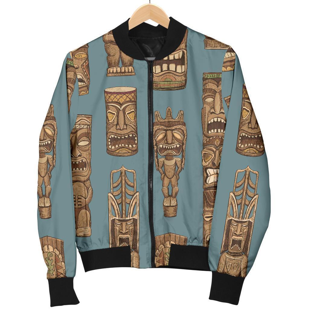 Tiki Print Pattern Women Casual Bomber Jacket-grizzshop