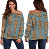 Tiki Print Pattern Women Off Shoulder Sweatshirt-grizzshop