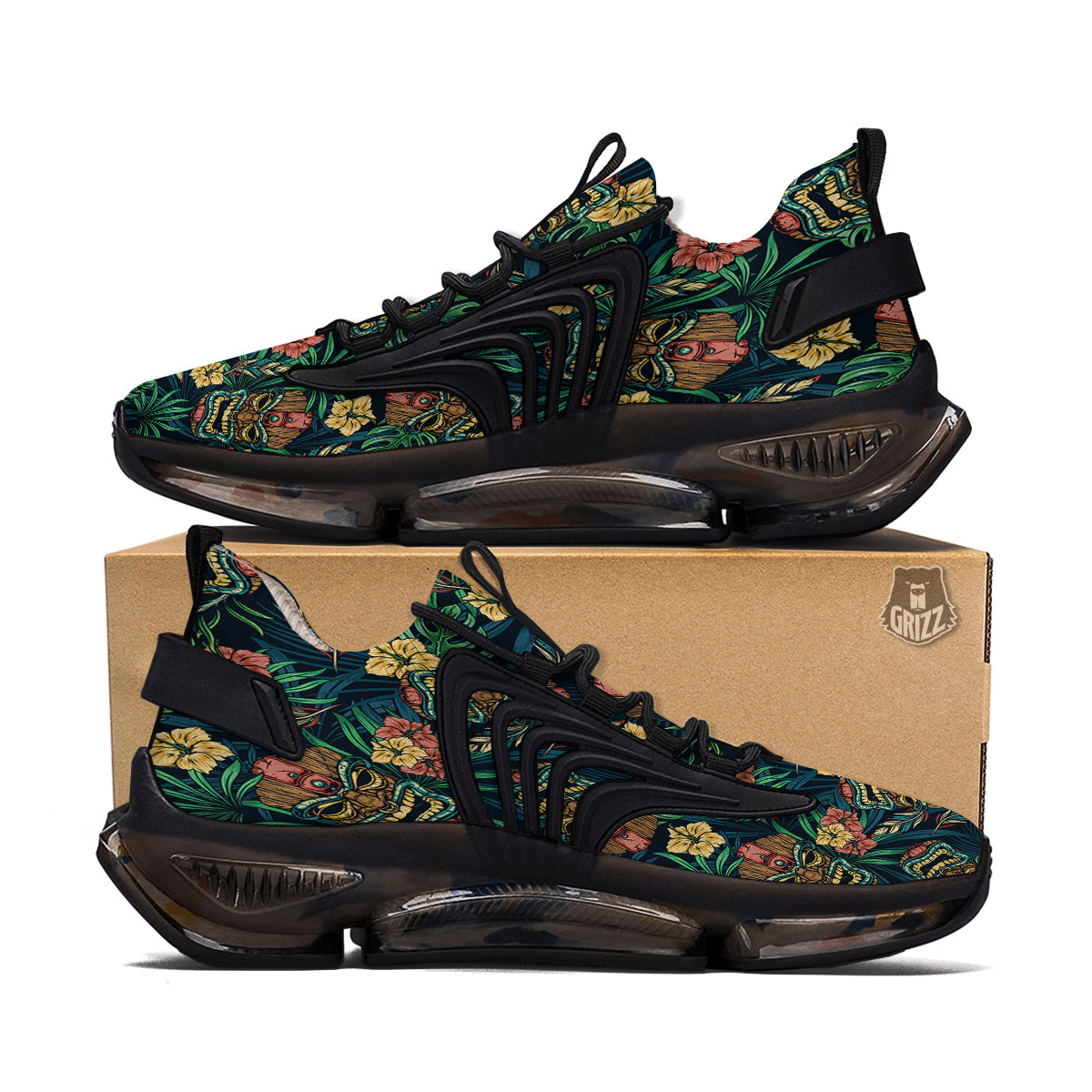 Tiki Tropical Print Pattern Black Gym Shoes-grizzshop