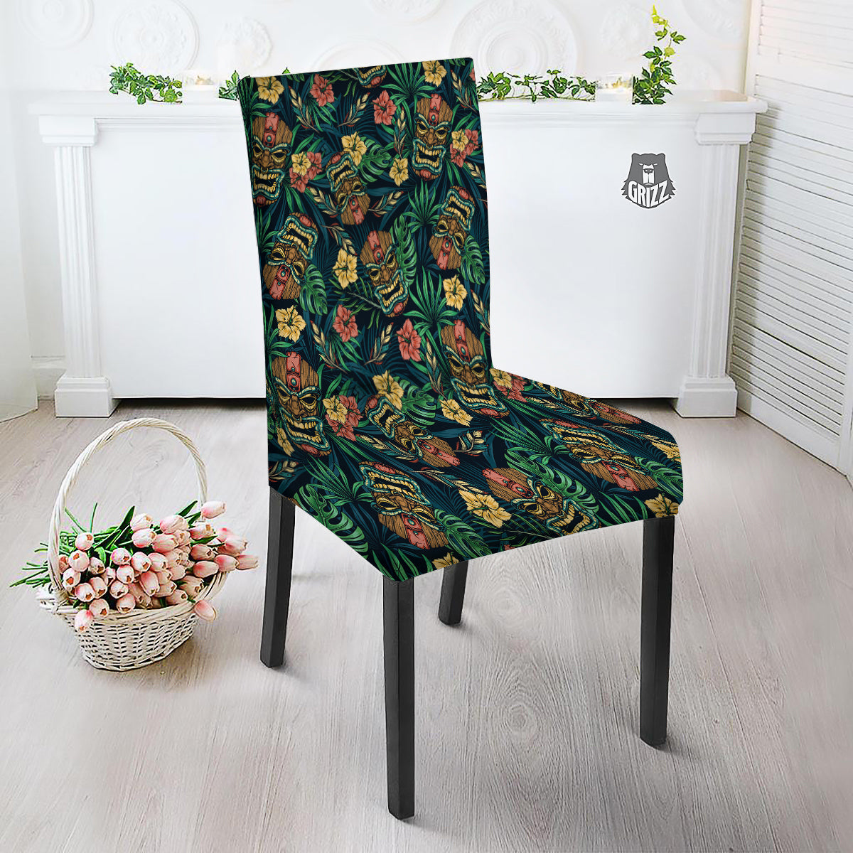 Tiki Tropical Print Pattern Dining Chair Slipcover-grizzshop