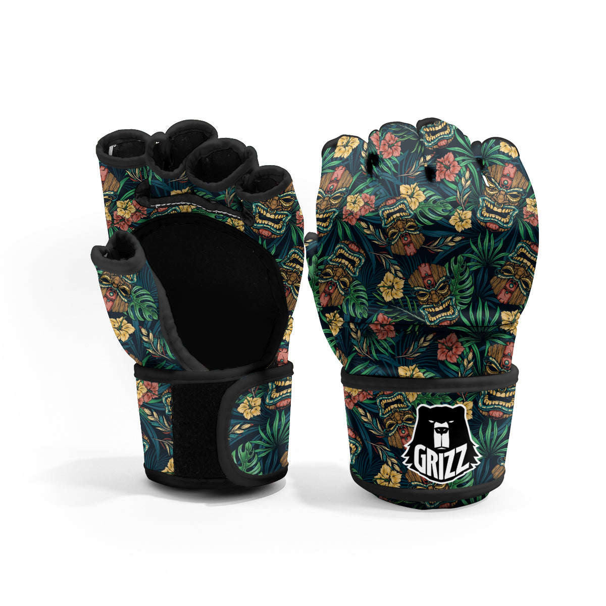 Tiki Tropical Print Pattern MMA Gloves-grizzshop