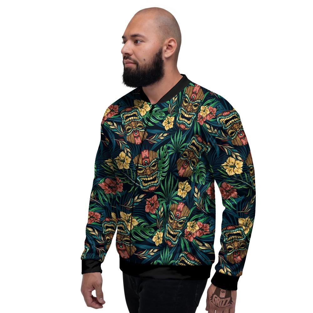 Tiki Tropical Print Pattern Men's Bomber Jacket-grizzshop