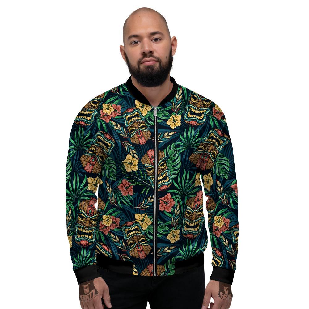 Tiki Tropical Print Pattern Men's Bomber Jacket-grizzshop