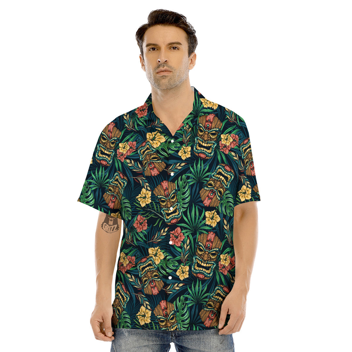 Tiki Tropical Print Pattern Men's Hawaiian Shirt-grizzshop