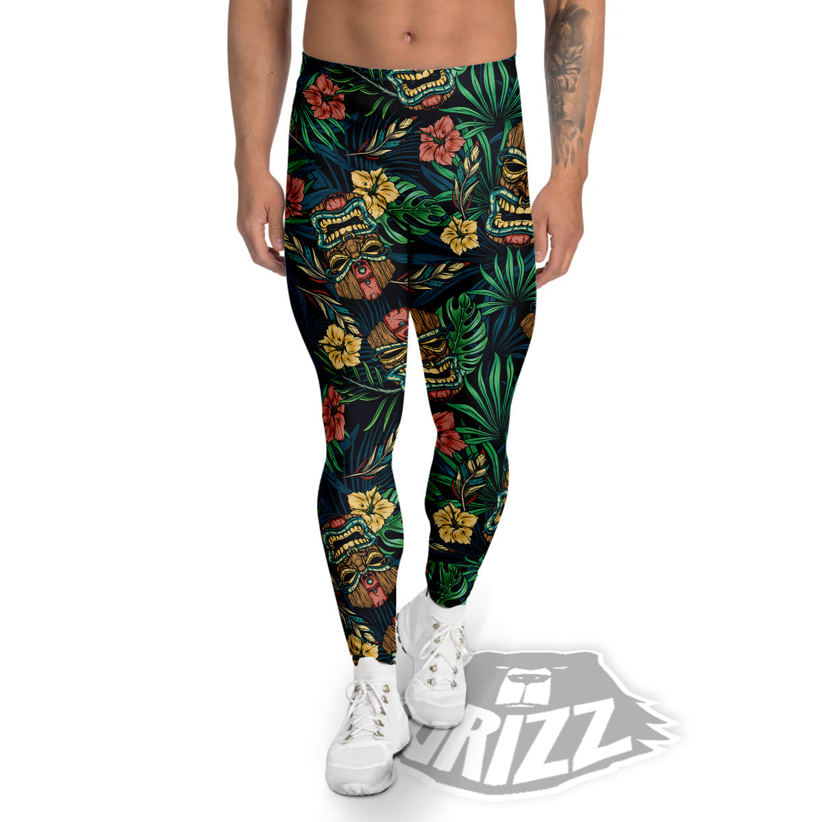 Tiki Tropical Print Pattern Men's Leggings-grizzshop