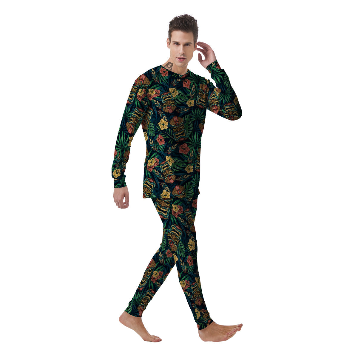 Tiki Tropical Print Pattern Men's Pajamas-grizzshop