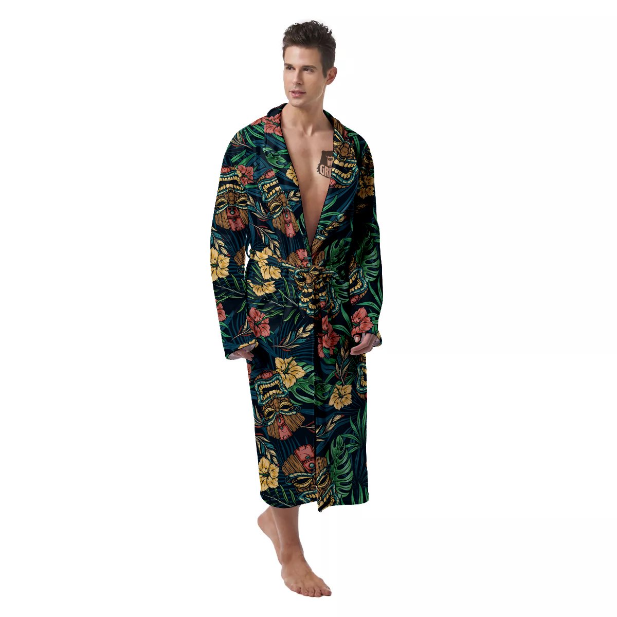 Tiki Tropical Print Pattern Men's Robe-grizzshop