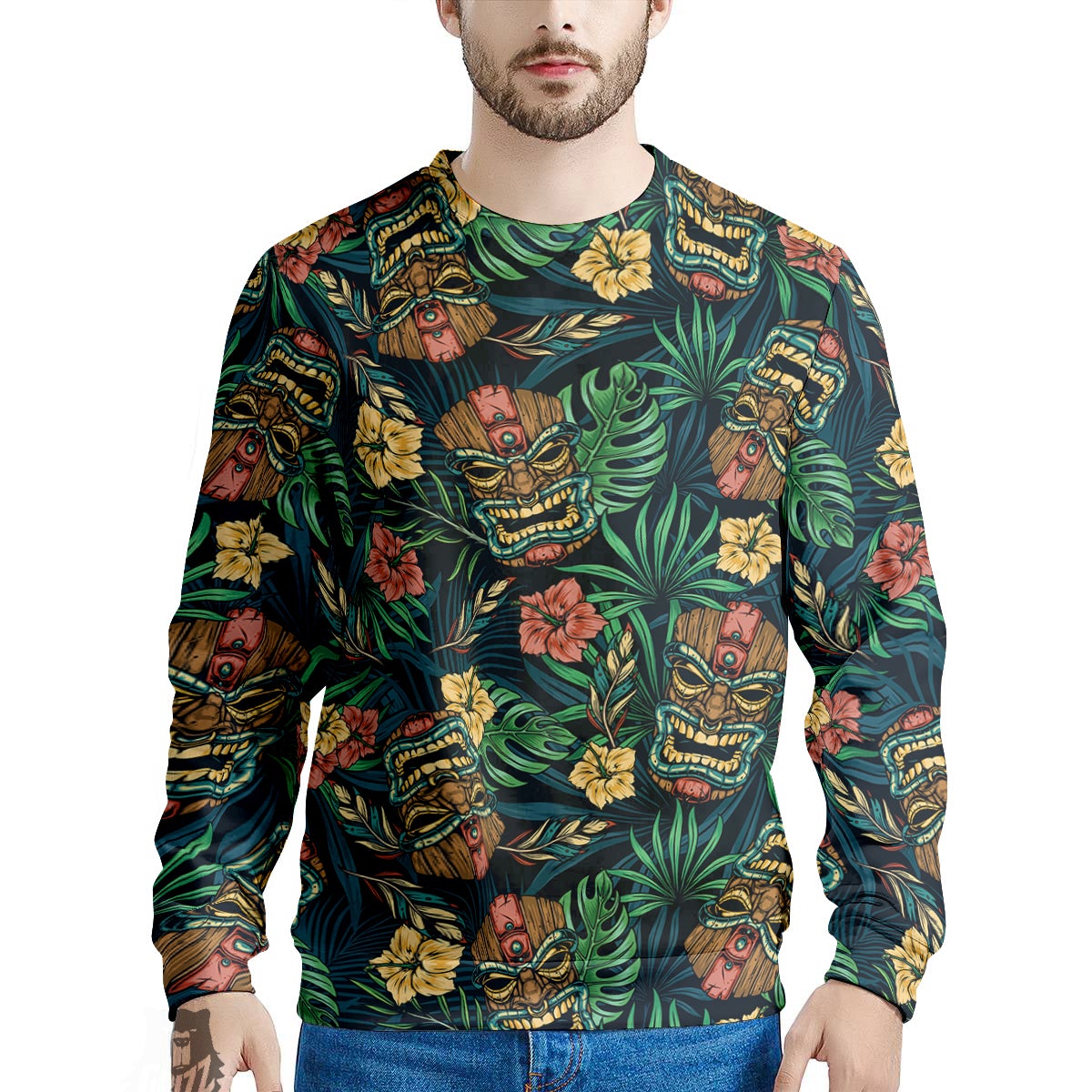 Tiki Tropical Print Pattern Men's Sweatshirt-grizzshop