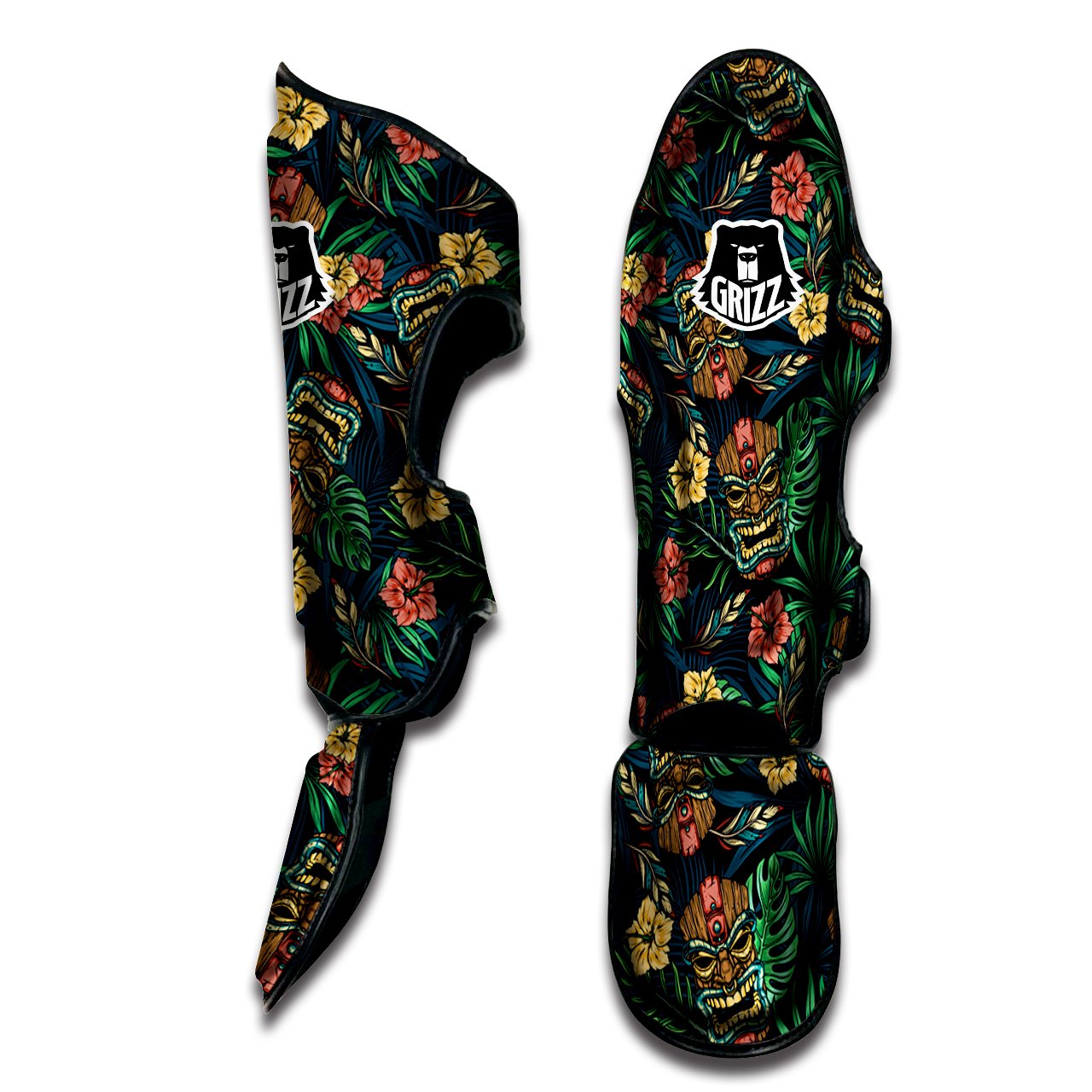 Tiki Tropical Print Pattern Muay Thai Shin Guards-grizzshop