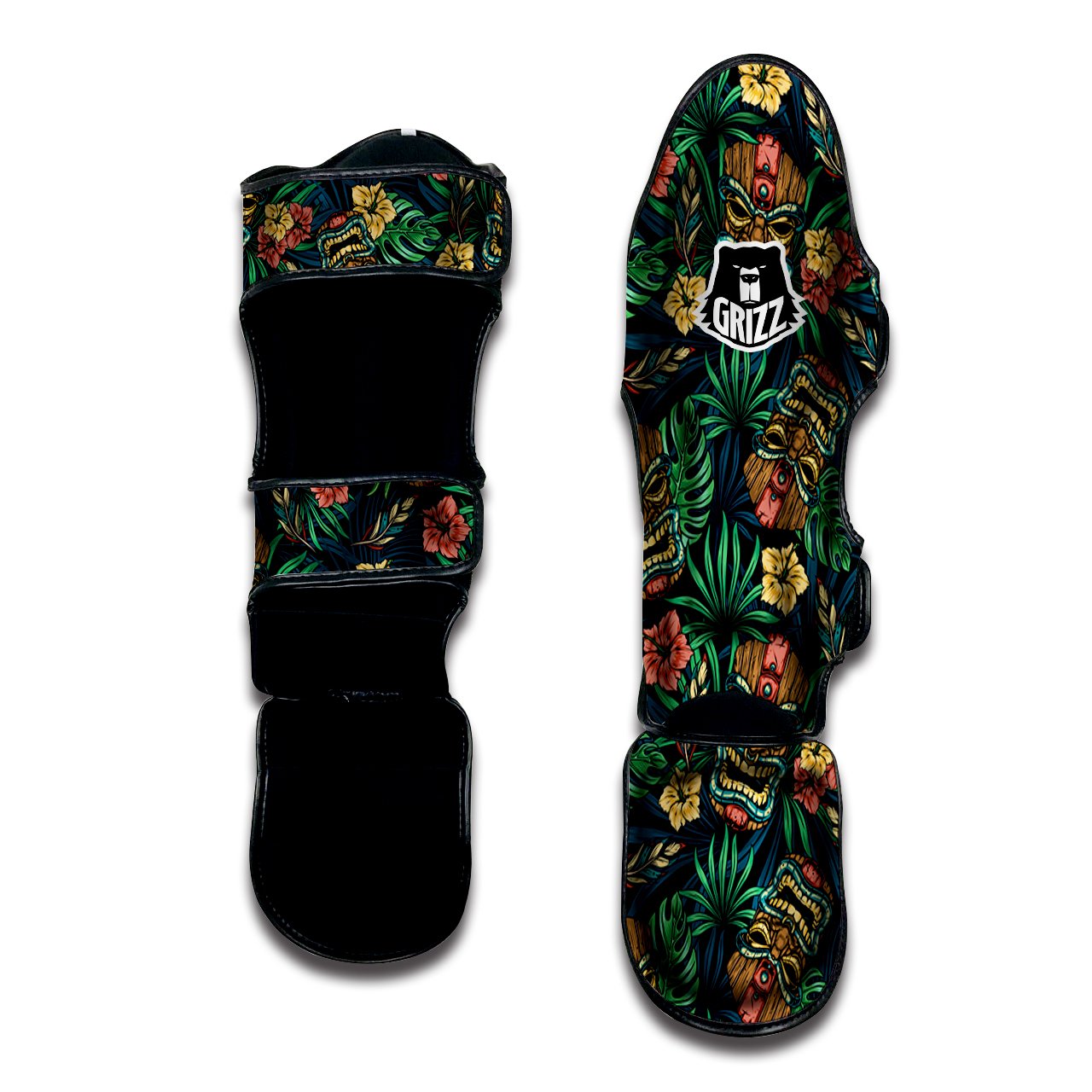 Tiki Tropical Print Pattern Muay Thai Shin Guards-grizzshop