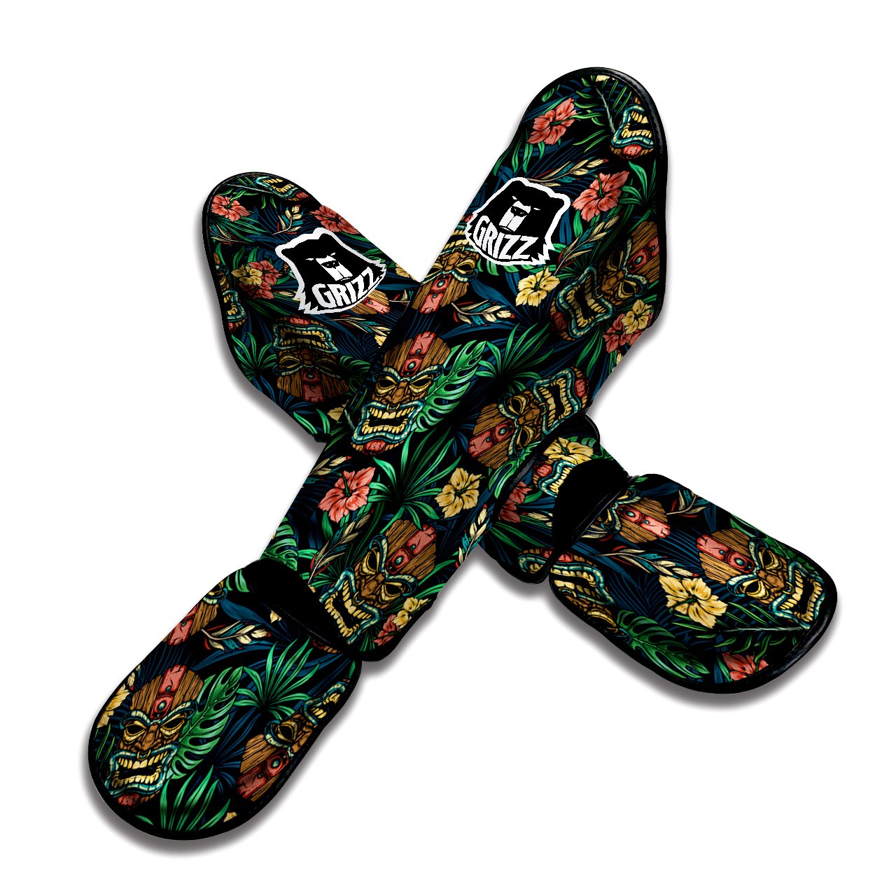 Tiki Tropical Print Pattern Muay Thai Shin Guards-grizzshop