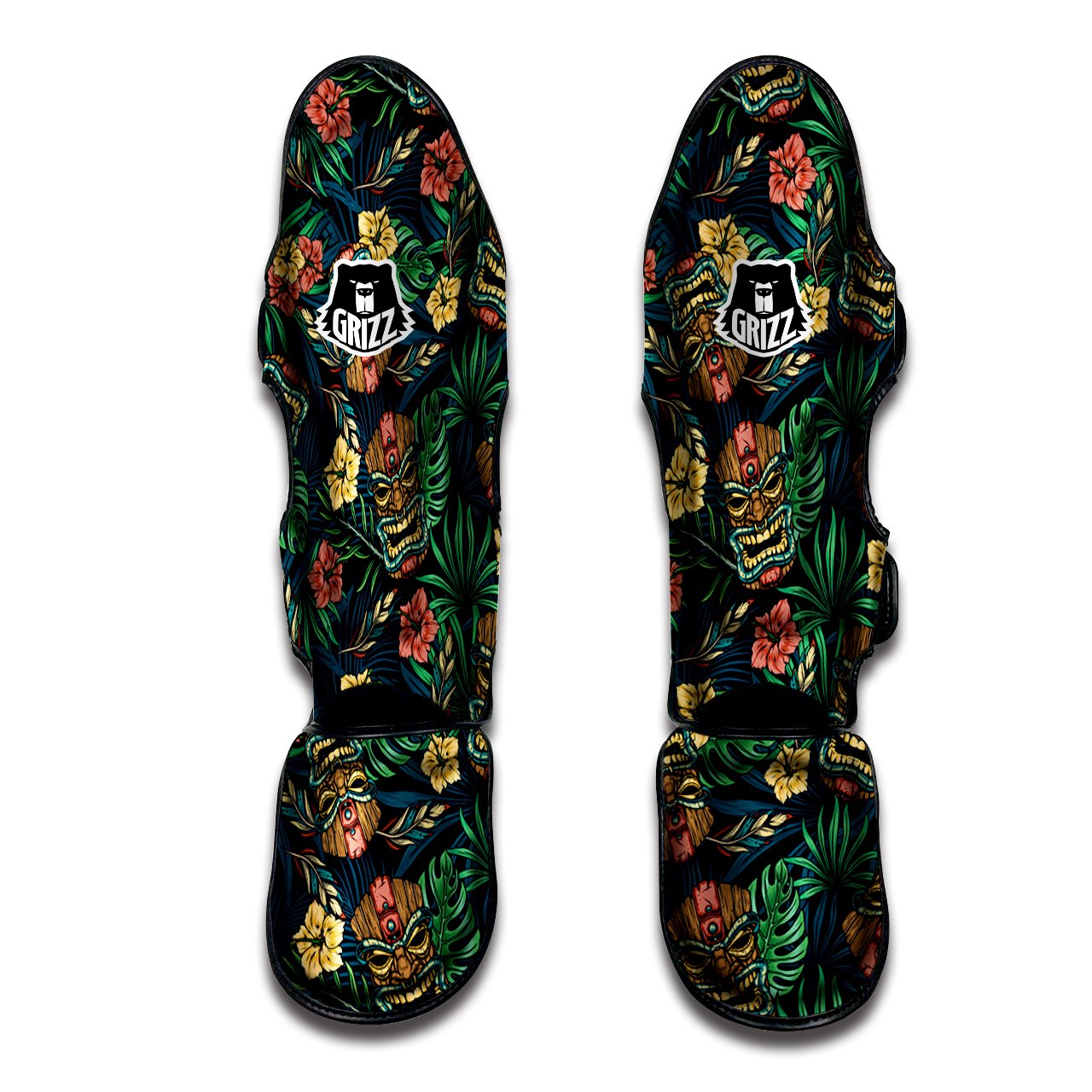 Tiki Tropical Print Pattern Muay Thai Shin Guards-grizzshop