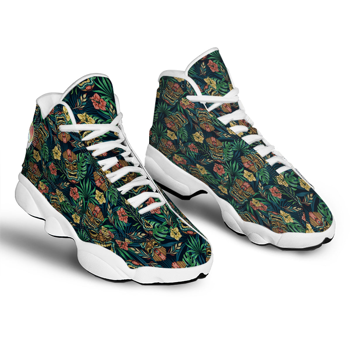 Tiki Tropical Print Pattern White Basketball Shoes-grizzshop
