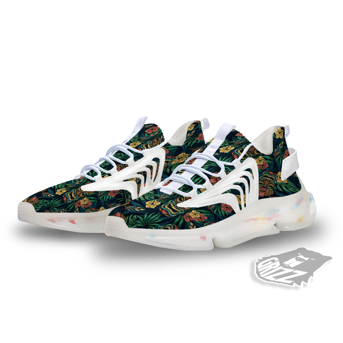 Tiki Tropical Print Pattern White Gym Shoes-grizzshop