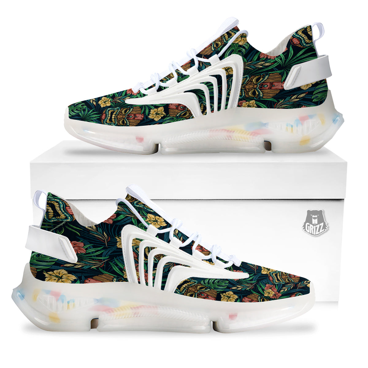 Tiki Tropical Print Pattern White Gym Shoes-grizzshop