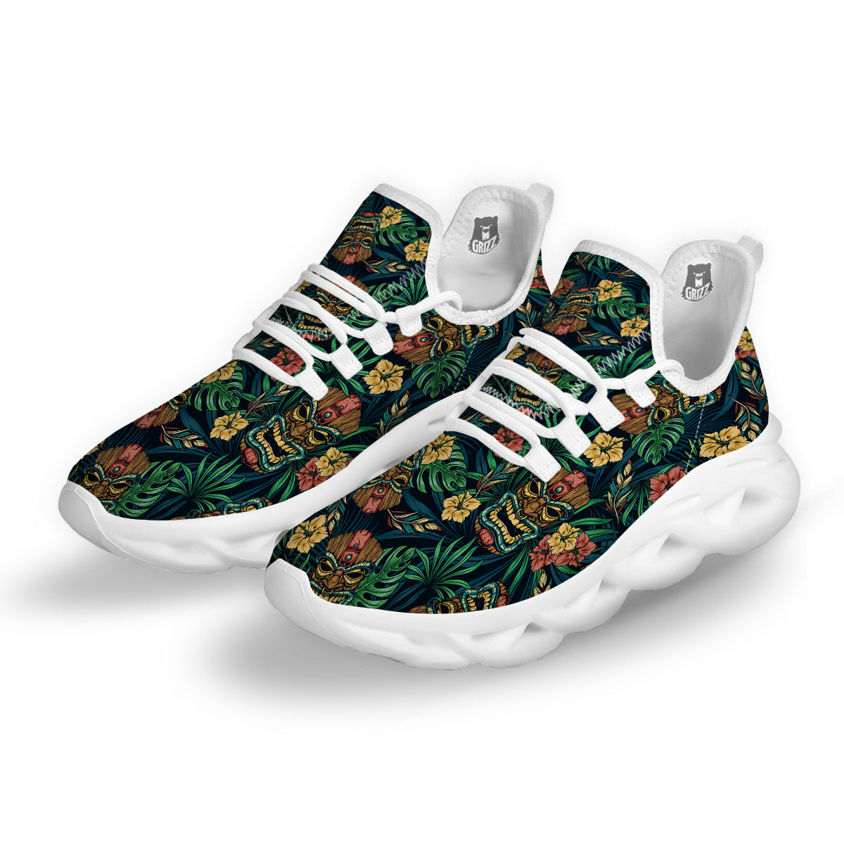 Tiki Tropical Print Pattern White Running Shoes-grizzshop