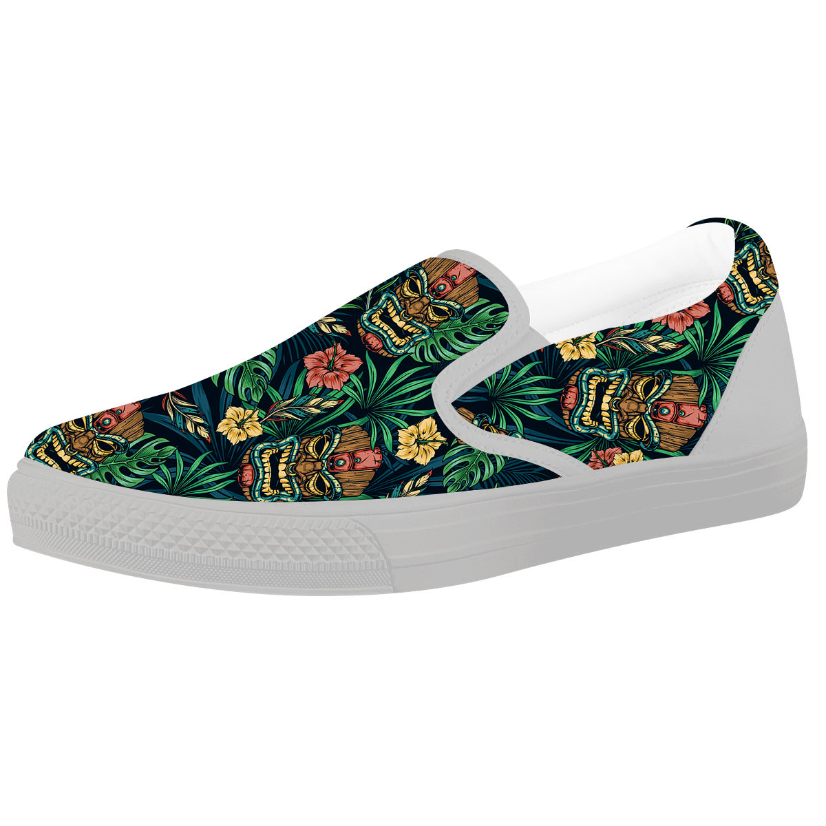Tiki Tropical Print Pattern White Slip On Shoes-grizzshop