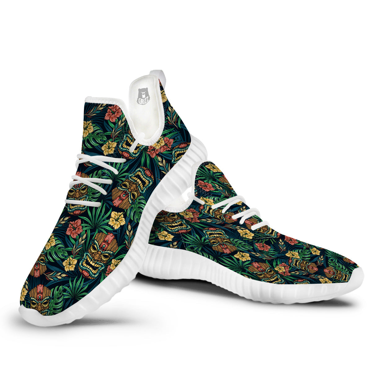 Tiki Tropical Print Pattern White Walking Shoes-grizzshop