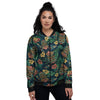 Tiki Tropical Print Pattern Women's Bomber Jacket-grizzshop