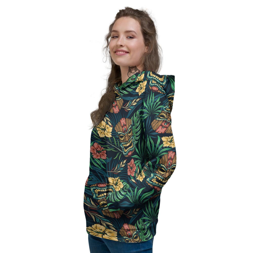 Tiki Tropical Print Pattern Women's Hoodie-grizzshop