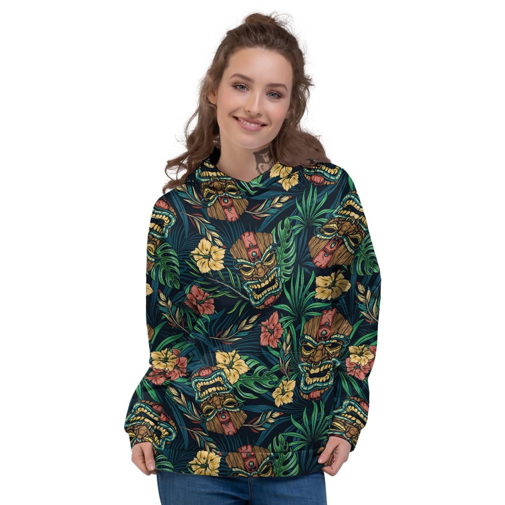 Tiki Tropical Print Pattern Women's Hoodie-grizzshop