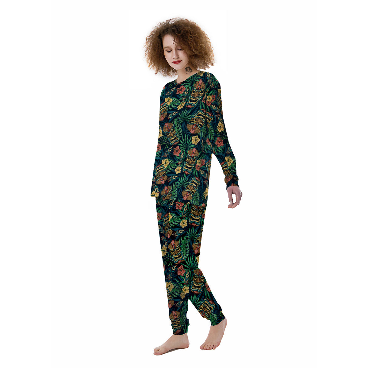 Tiki Tropical Print Pattern Women's Pajamas-grizzshop